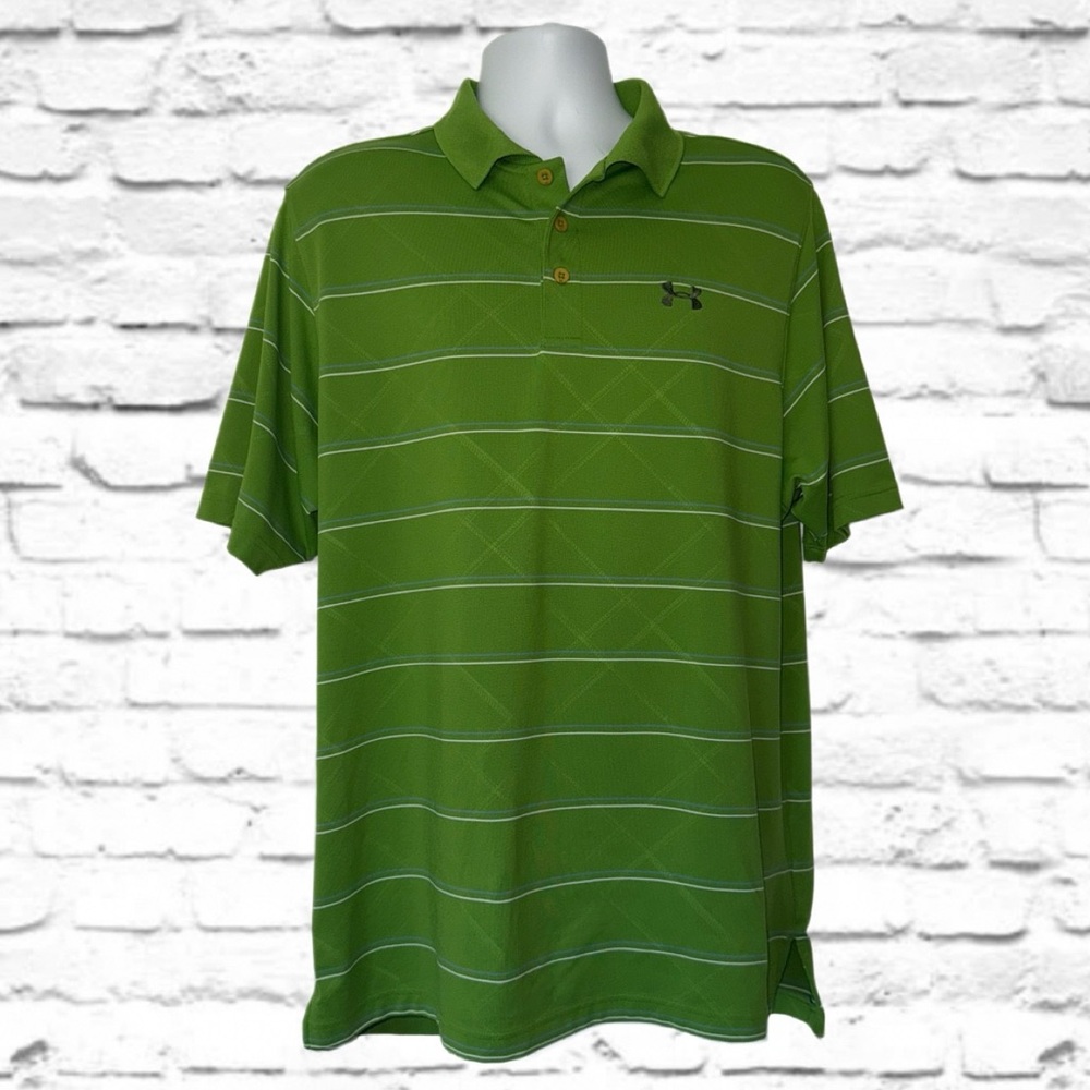 Under Armour HeatGear Golf Polo  XL Green Striped Performance Moisture-Wicking